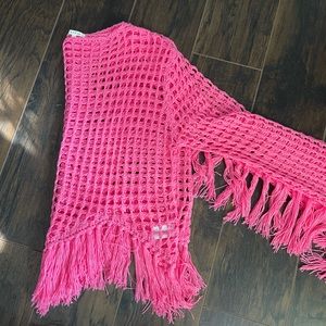crochet fringe sweater pink